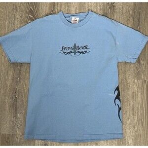 Vintage 90s T Shirt Papas & Beer Surf Tribal Graphic Print Tee Mexico Blue Large